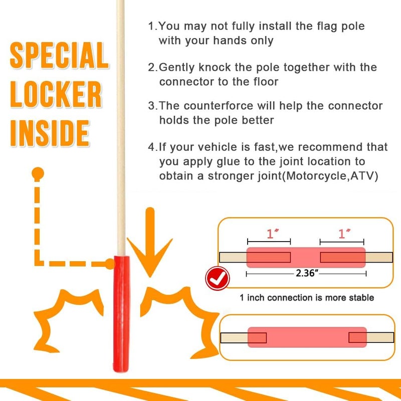RAXCONN Bike Safety Pole with Fiberglass Rod and Polyester Full Color Tear-Resistant Waterproof Flag, Orange Reflective Safety Flag for Cycling - Image 4